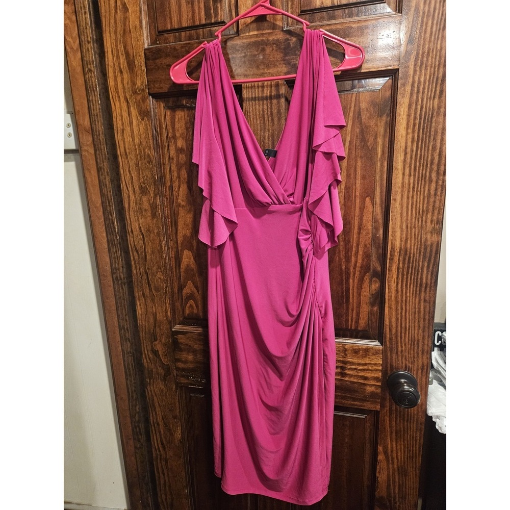 Ralph Lauren Size 12 Pink Dress Ruched Sides Split Shoulder Barbiecore Gala